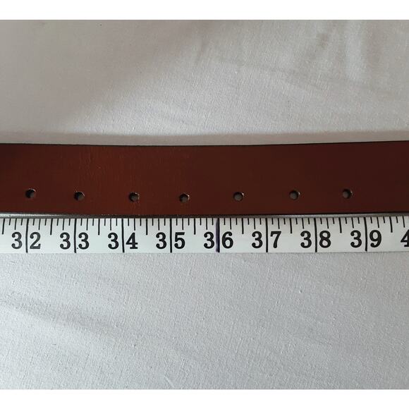 Heavy Leather Belt 34 Waist Off Center Pin And Punch Holes Caramel Brown - Picture 11 of 12